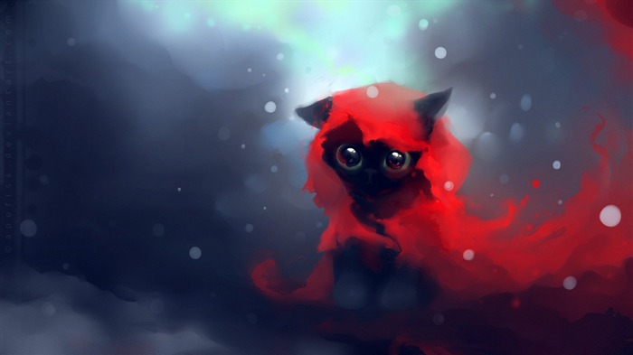 Apofiss 작은 검은 고양이 벽지 수채화 삽화 #8