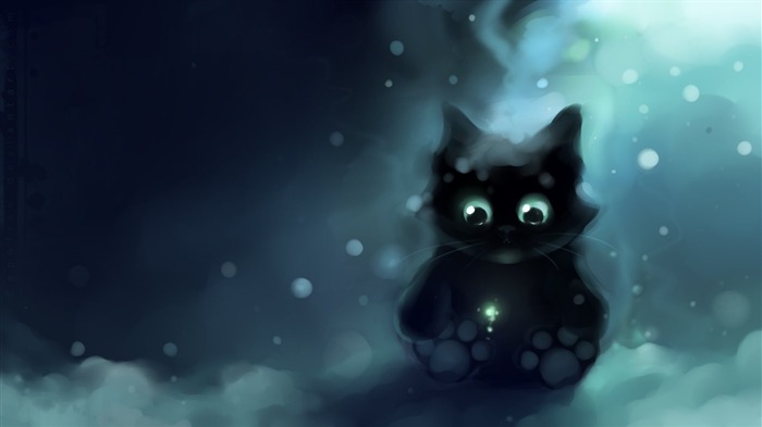 Apofiss маленький черный кот обои иллюстрации акварелью #18