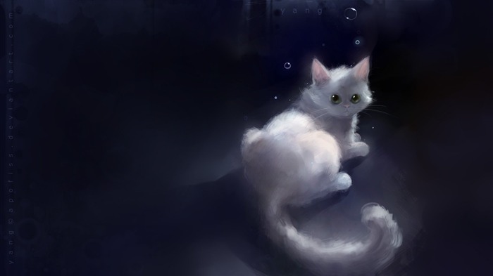 Apofiss маленький черный кот обои иллюстрации акварелью #20