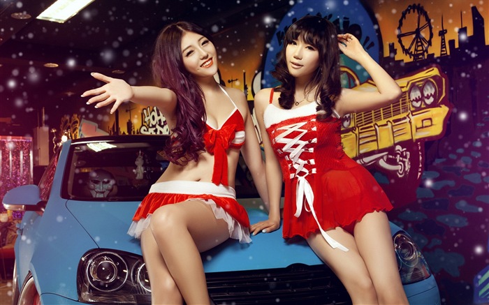 Новый год праздничный красном платье, красивые модели автомобилей HD обои #5