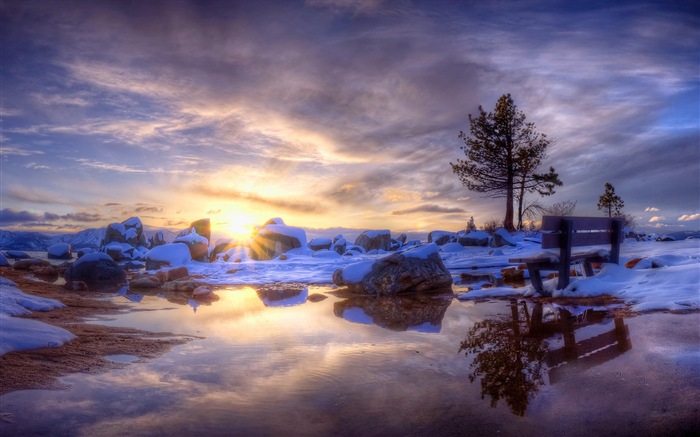 겨울, 눈, 산, 호수, 나무, 도로의 HD 배경 화면 #10