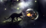 Apofiss 작은 검은 고양이 벽지 수채화 삽화