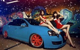 신년 축제 빨간 드레스 아름다운 자동차 모델의 HD 배경 화면 #11