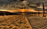 Coast pier at dusk scenery HD wallpaper #5