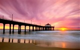 Coast pier at dusk scenery HD wallpaper #14